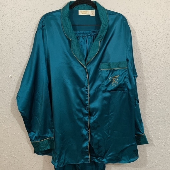 Victoria’s Secret Gold Label Vintage Teal Green Pajama Set size M - Picture 2 of 9
